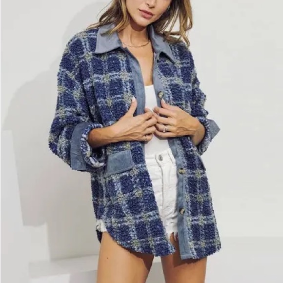 New Bluestone Plaid Teddy Jacket Size Large - Picture 2 of 6